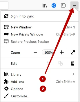 Options Mozilla Firefox