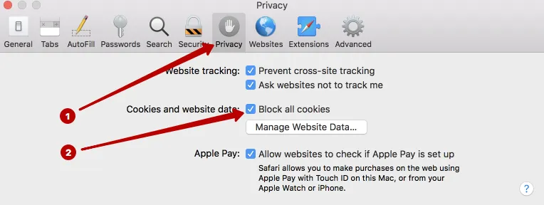 Disabling cookies in Safari