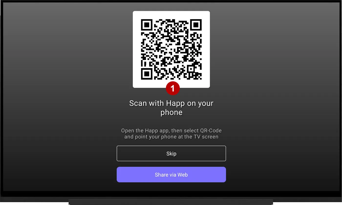 QR code in the Happ app on Android TV