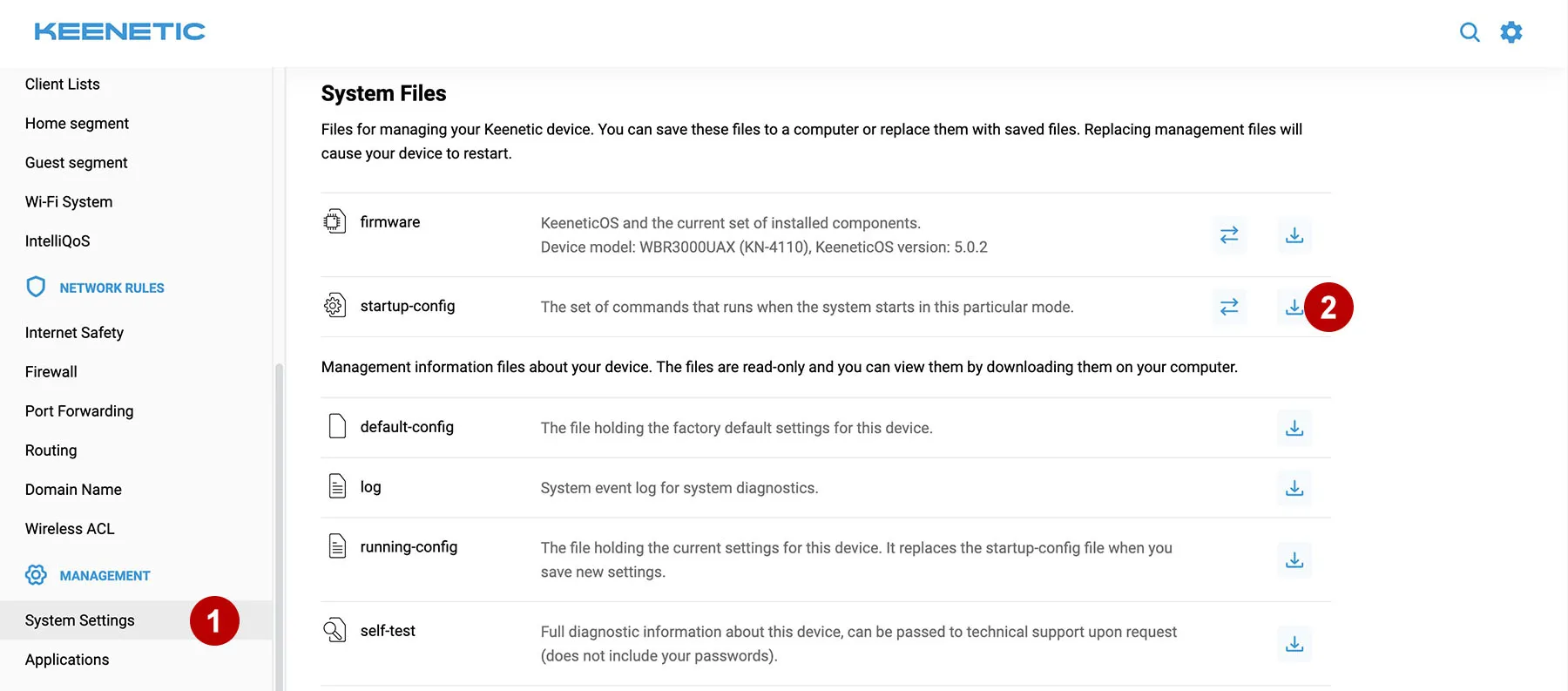 Save startup-config on the router Keenetic