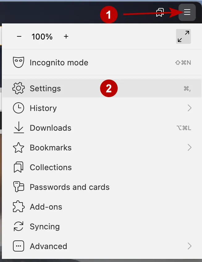 Yandex Browser settings on macOS