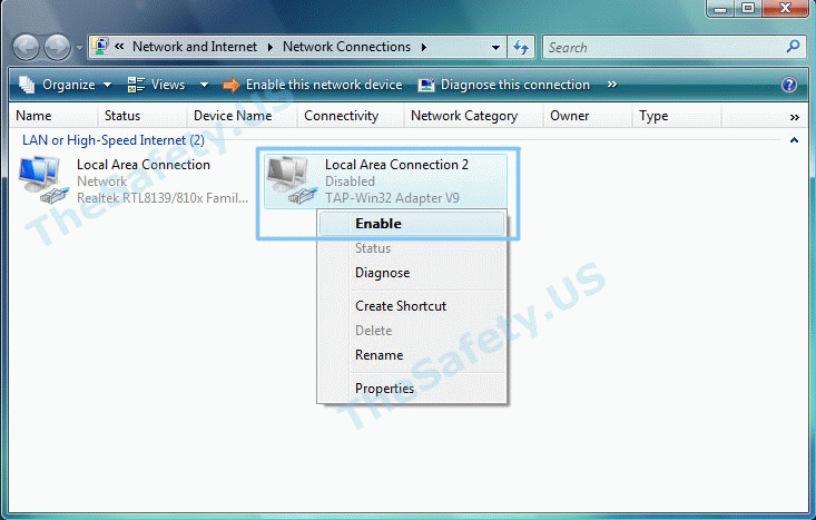 Enable the virtual adapter to fix the OpenVPN error